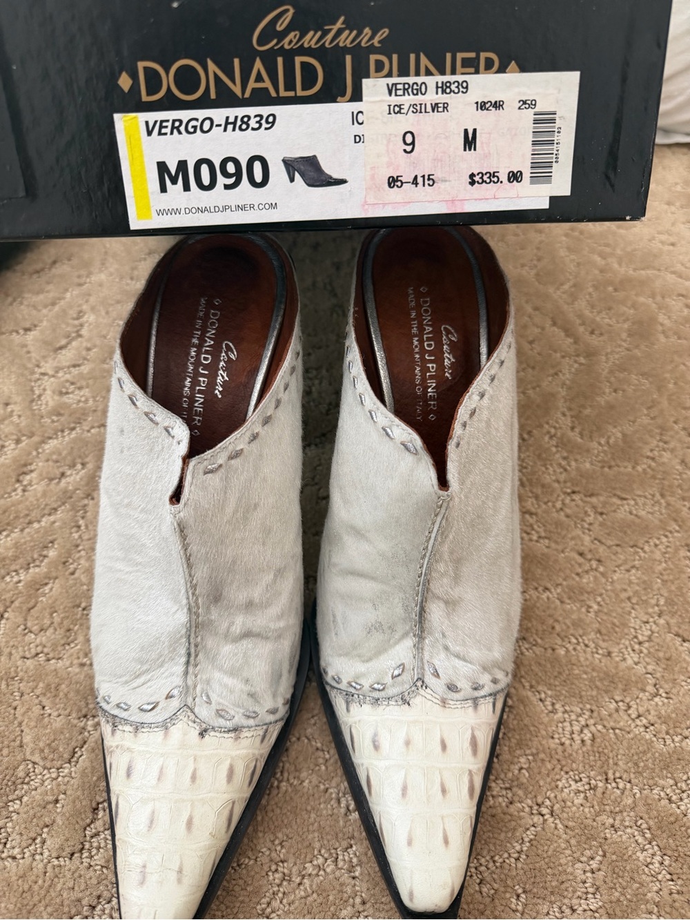 Donald J. Pliner White Suede/Cream Leather Slip-On Mule